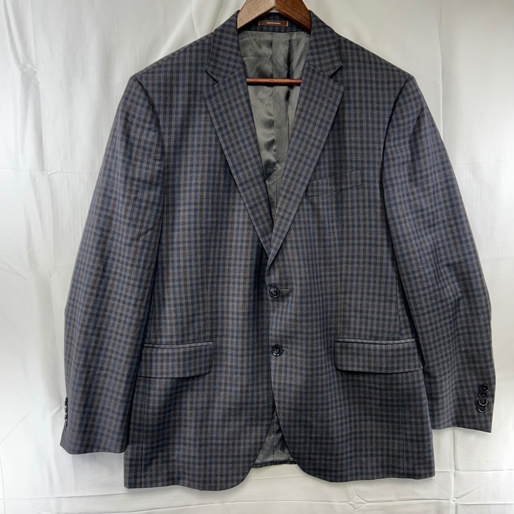 Peter Millar Sport Coat Mens 42R Grey Blue Brown Plaid Wool 2-Button Blazer